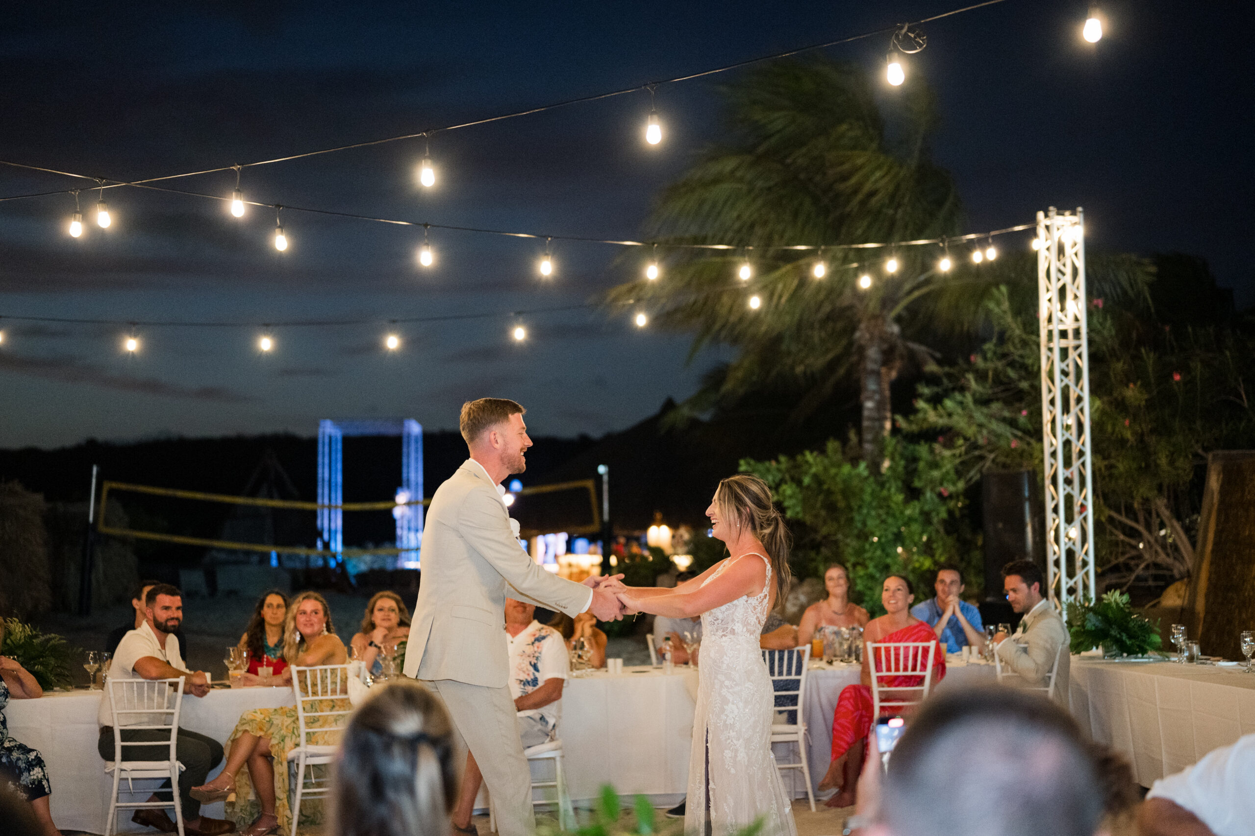 a the first dance at a beach reception at Sandals Royal Curacao
